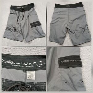 Tormenter Board Shorts Men's 30 Gray Fishing Skull Graphic Surf Swim Trunks